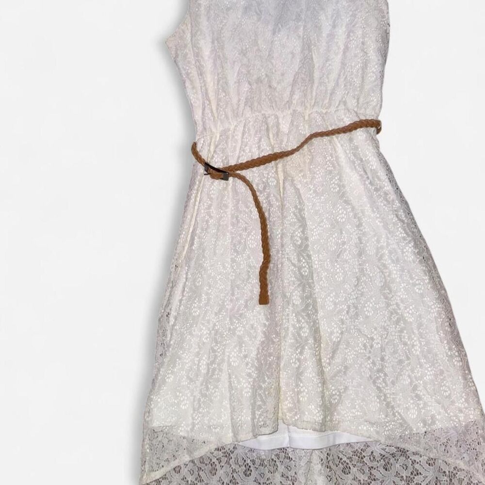 The Children's Place Beautiful Girl's White Lace Belted Hi-Low Dress
